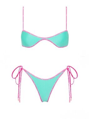 NEW M top & XS cheekiest bottom TRIANGL este bikini set colorblock neoprene pink